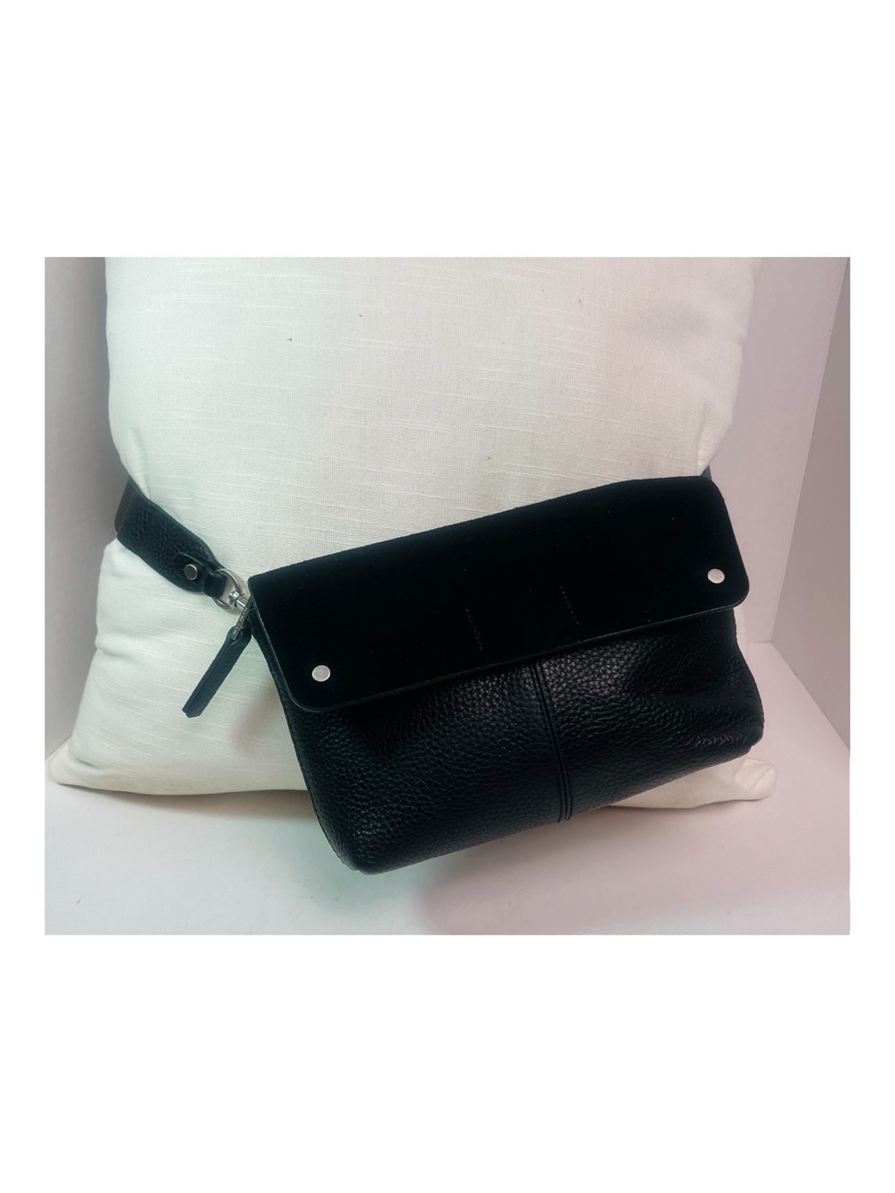 Treasure & Bond Black Leather waist Belt Bag w/Adjustable Strap